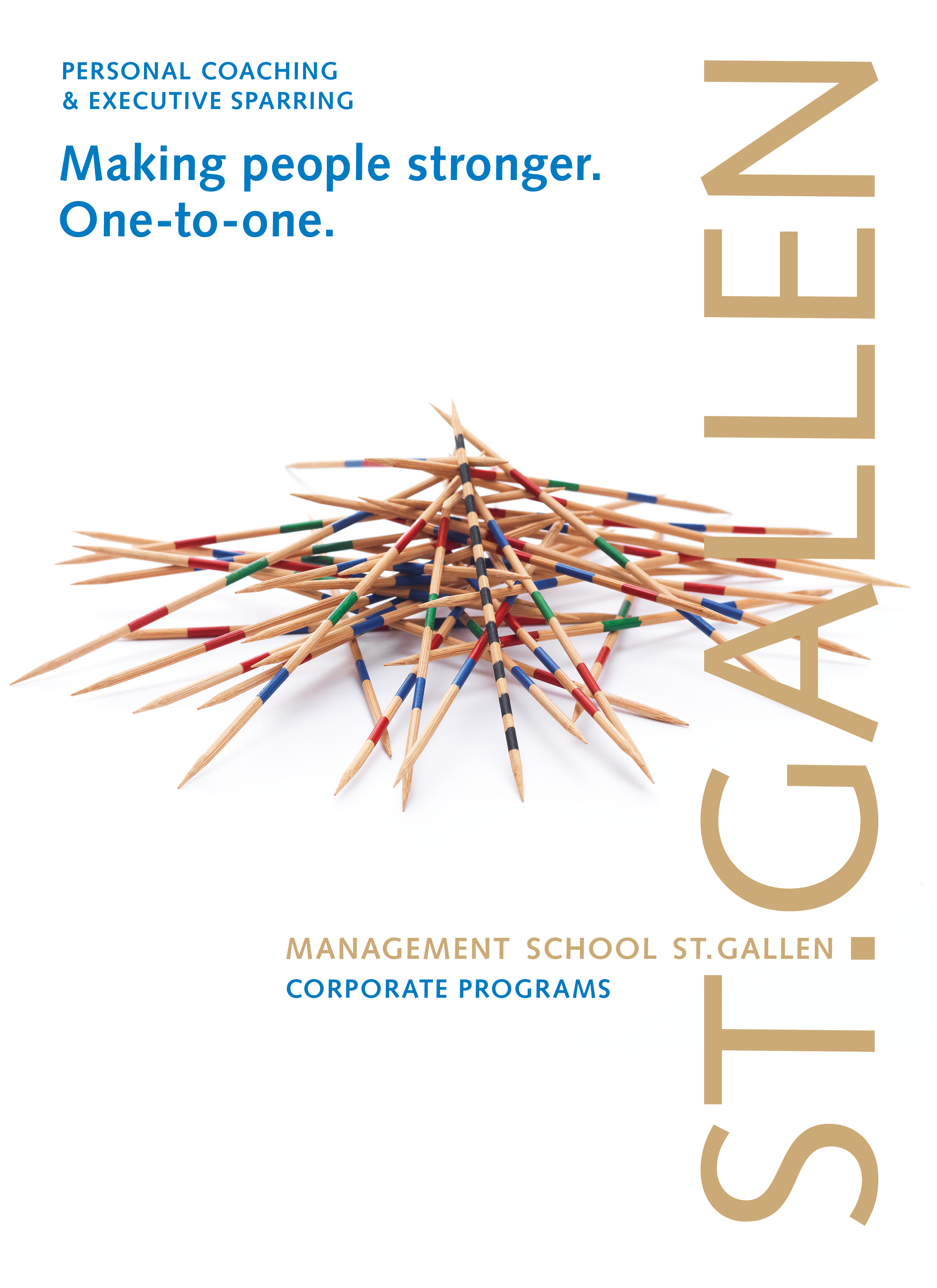 Cover page of the brochure “Personal Coaching & Executive Sparring” of the Management School St.Gallen with modern design and logo.